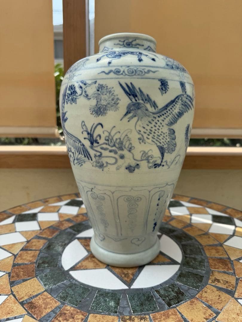 古美術　安南焼　ベトナム　鳥紋　染付　花瓶　壺　陶磁器　骨董