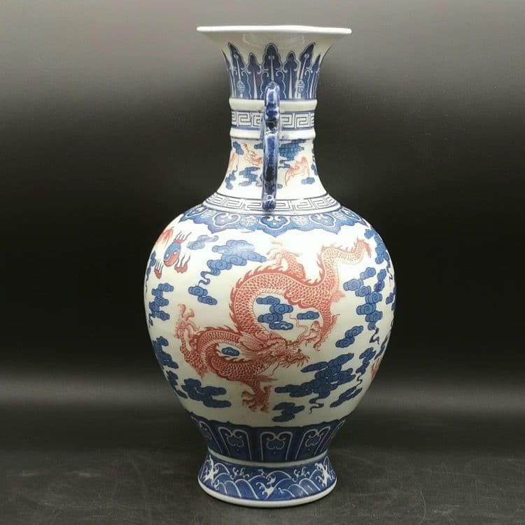 乾隆雲龍紋両耳瓶 青花瓶 景徳鎮 陶磁器 装飾品 現代工芸品 美術品 置物