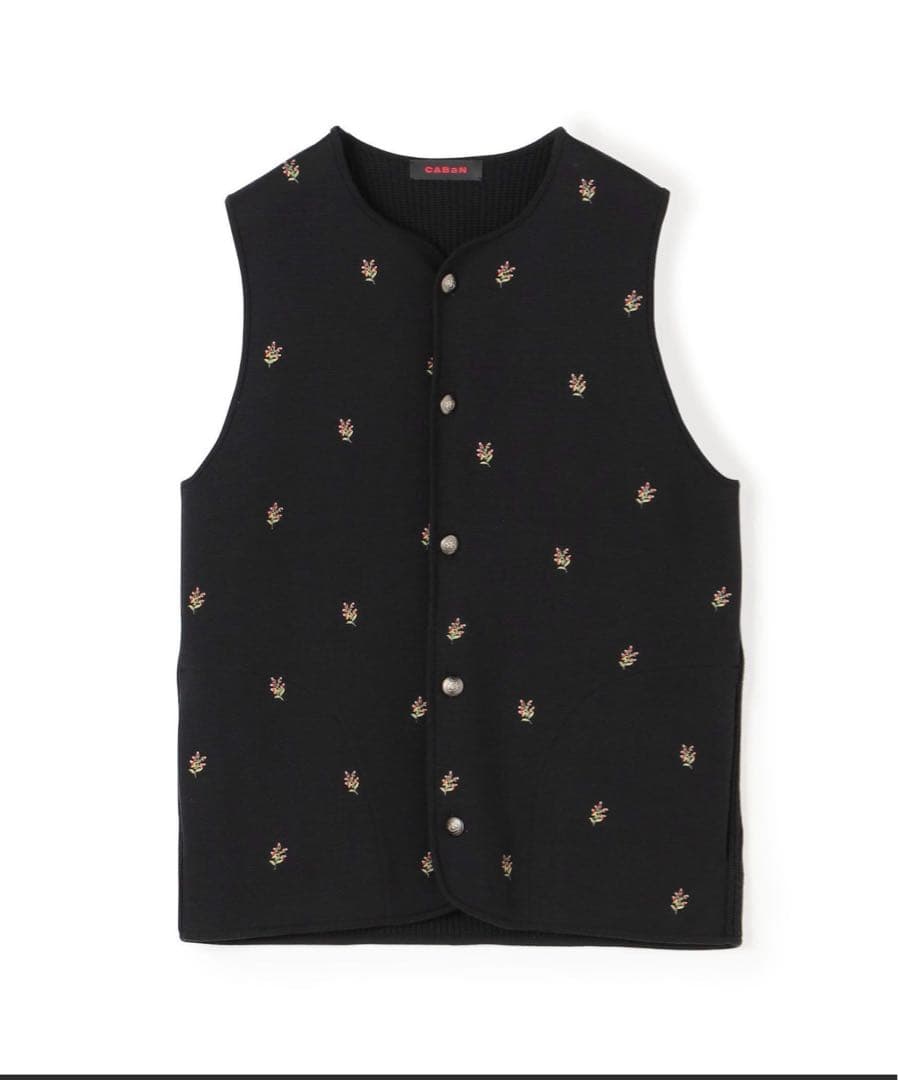 CABaN コットンカシミヤ フラワーエンブロイダリー クルーネックベスト