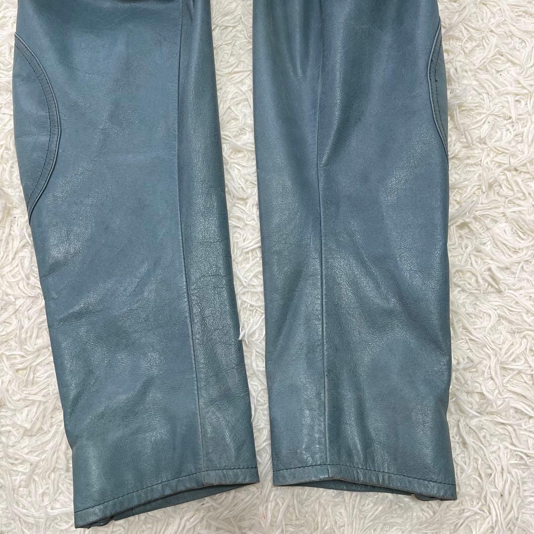 希少カラー✨DKNY 牛革レザージャケット　ライダース　シングル　ライトブルーL