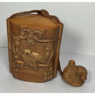 印籠　柘植　鳥　黄楊繊細彫刻