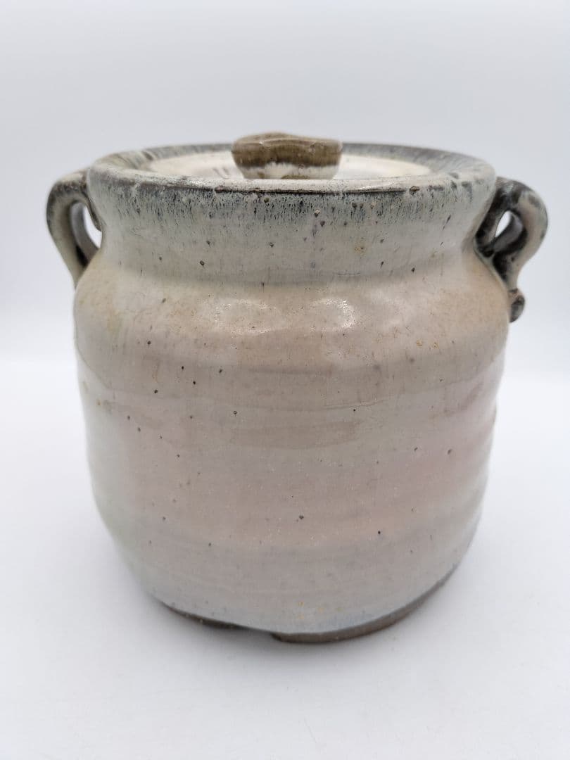 b521 【未使用】水指 萩 窯変 耳付 岡田裕 木箱 茶道具 古物