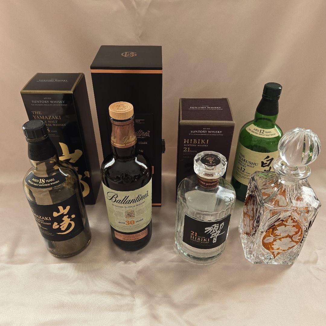 ウイスキーの空瓶空箱 セット ボヘミアンクリスタルデキャンタ付き