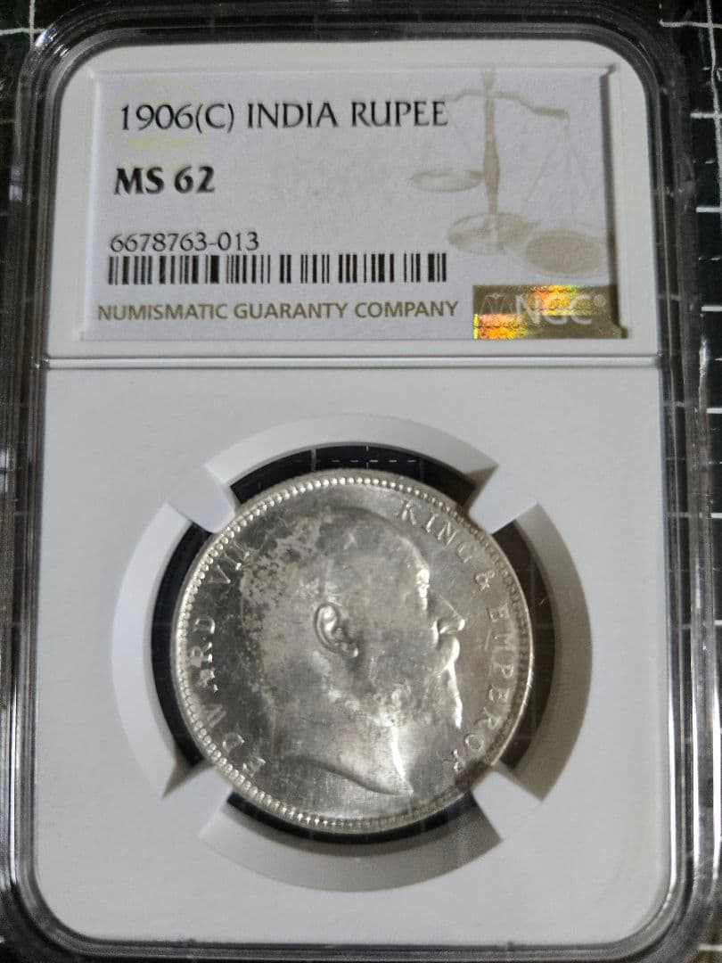 1906年 インド ルピー MS 62 エドワード7世 銀貨 イギリス NGC