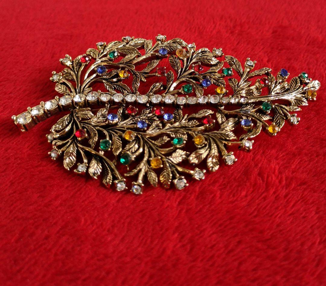 ヴィンテージ ブローチ クリスタルラインストーン 植物 アールヌーボー 73