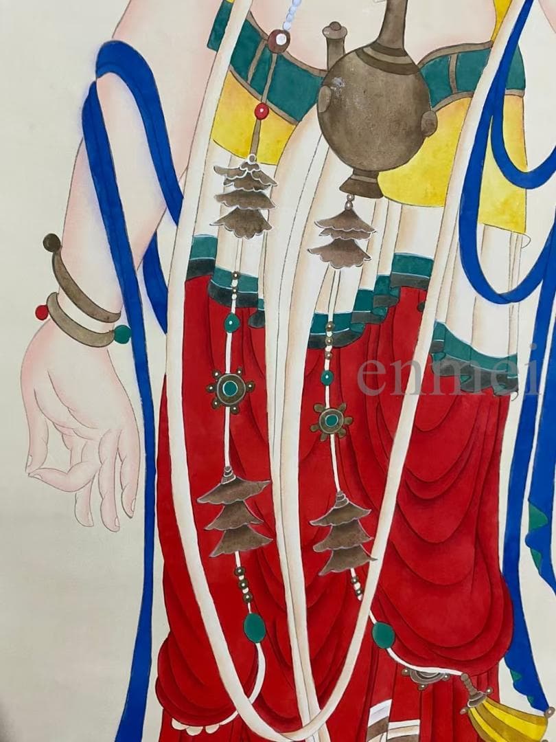 中国古美術・旧藏珍品・張大千款・仏像図・絹本・純手描き・掛軸・中堂畫・郵票落款