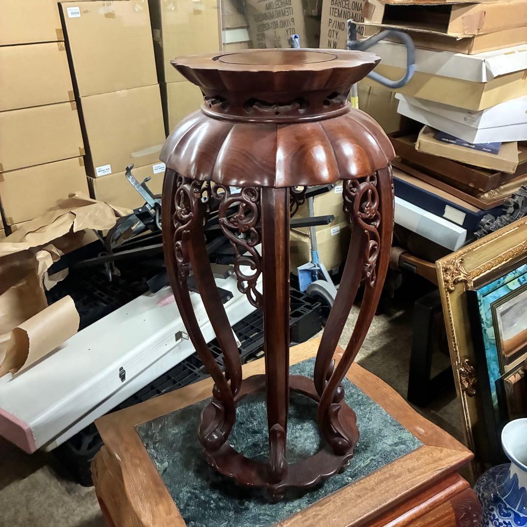 希少品 華道具 唐木 紫檀 ぶどう透かし彫リ 飾台 花台 香炉台 猫足