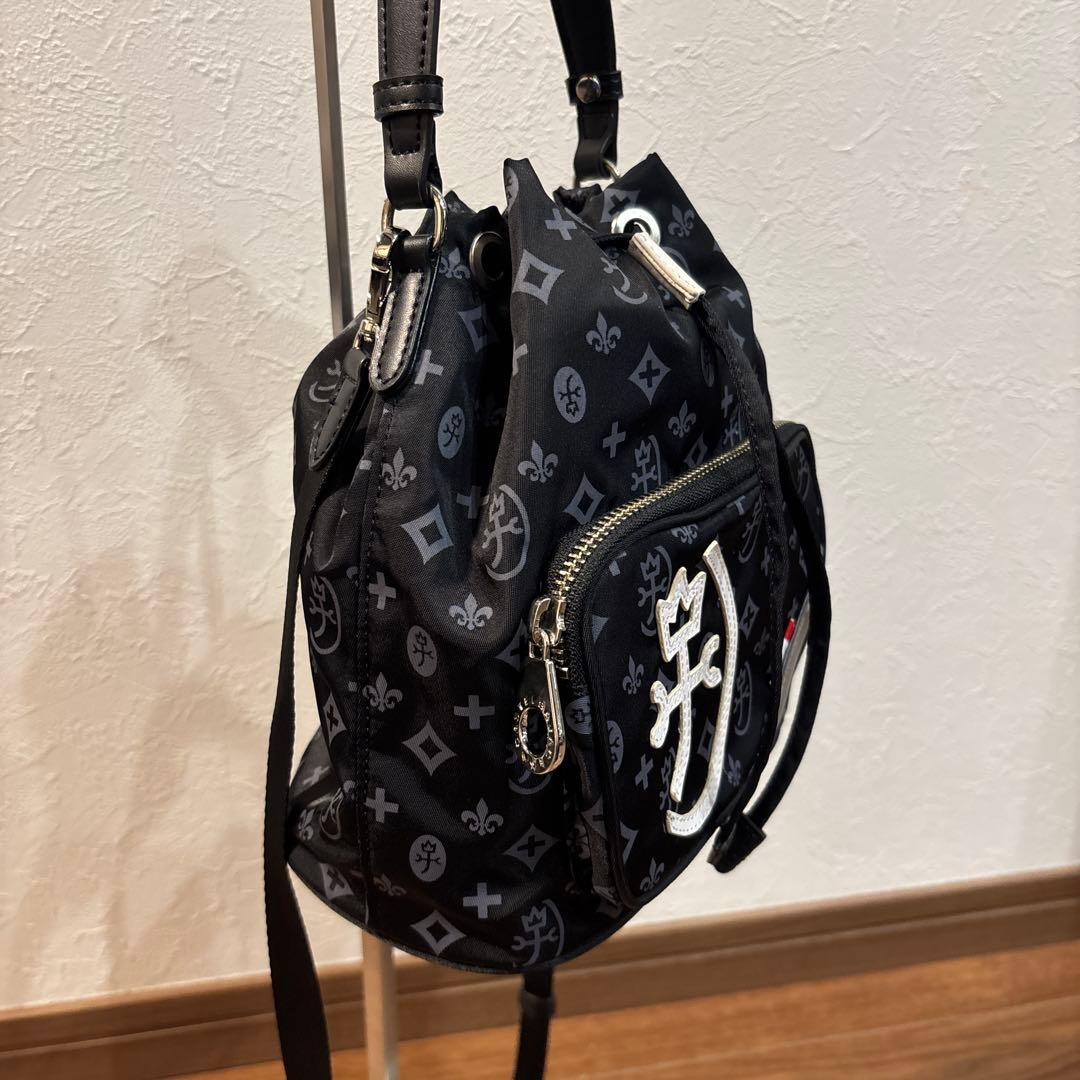 【美品】カステルバジャック 2way ミニ 巾着 ショルダーバッグ 総柄デザイン