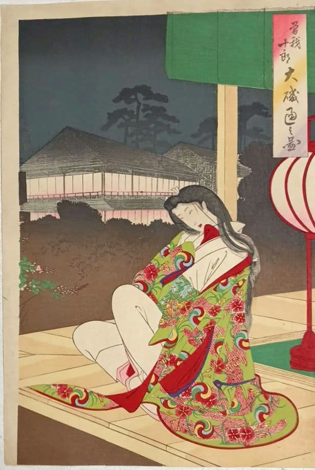 浮世絵、曾我十郎大磯通之圖三枚綴りの右側1枚売りです。橋本周延画、明治23年出版