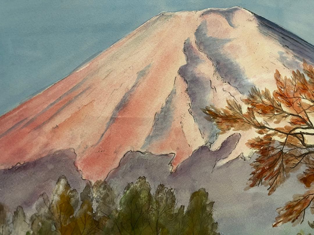 手彩色版画【朝焼け富士】原画