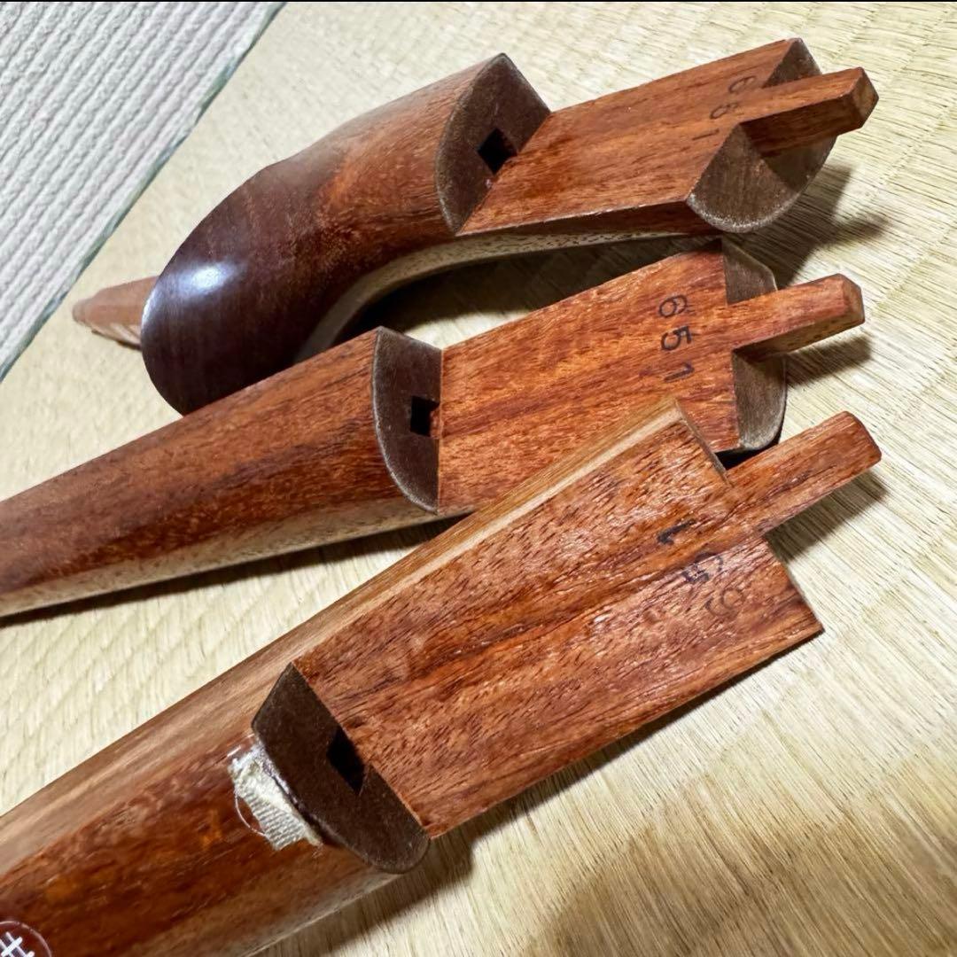 三味線　撥　ケース　3点セット　中棹　花梨　東さわり　破れ有り　初心者　入門