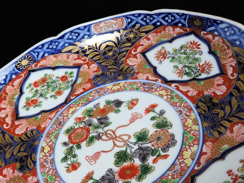 大聖寺伊万里　金襴手　窓絵　花の図　7寸半皿　D707AS-BQm