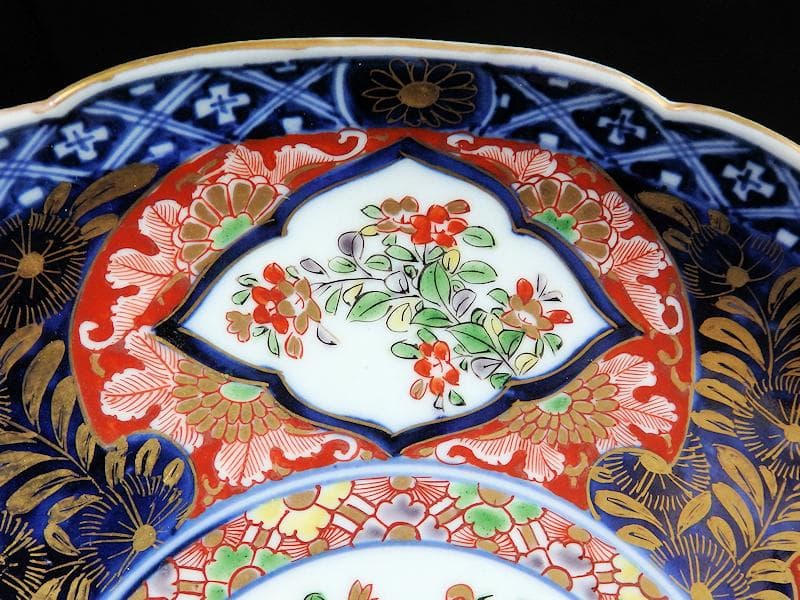 大聖寺伊万里　金襴手　窓絵　花の図　7寸半皿　D707AS-BQm