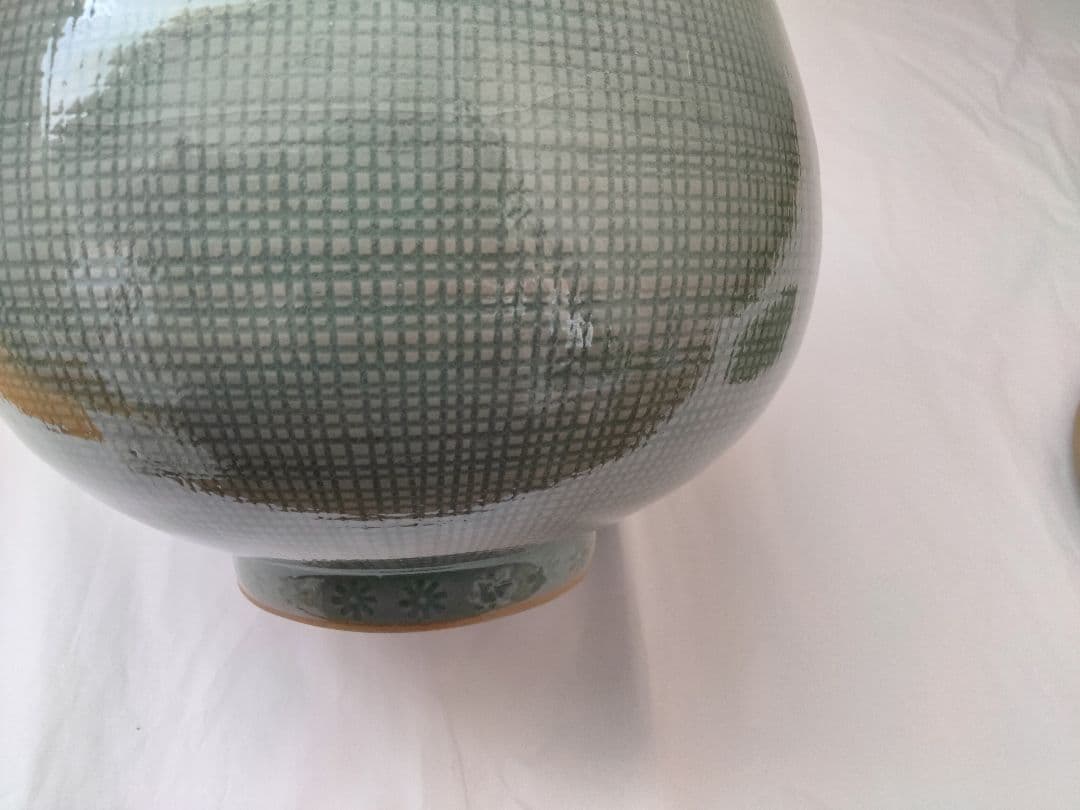 水指　方赫山 東國窯 高麗青磁布目水指 共箱