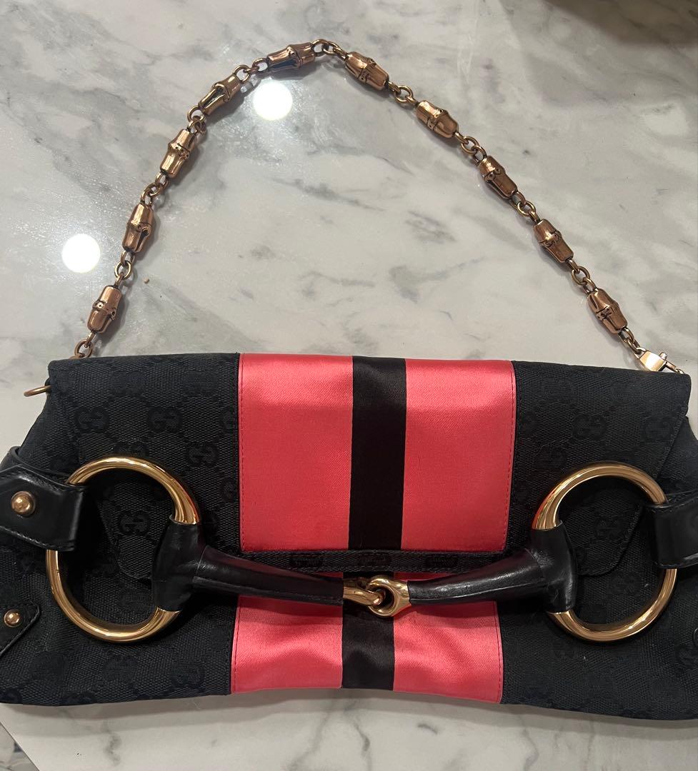 GUCCI バンブー チェーンバッグ ホースビットブラック/ピンク