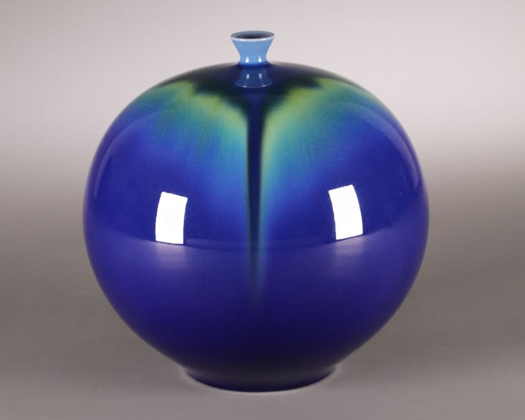 人間国宝 三代 徳田八十吉 耀彩壷 金銘 晩年作 共箱 花瓶 九谷焼 M903