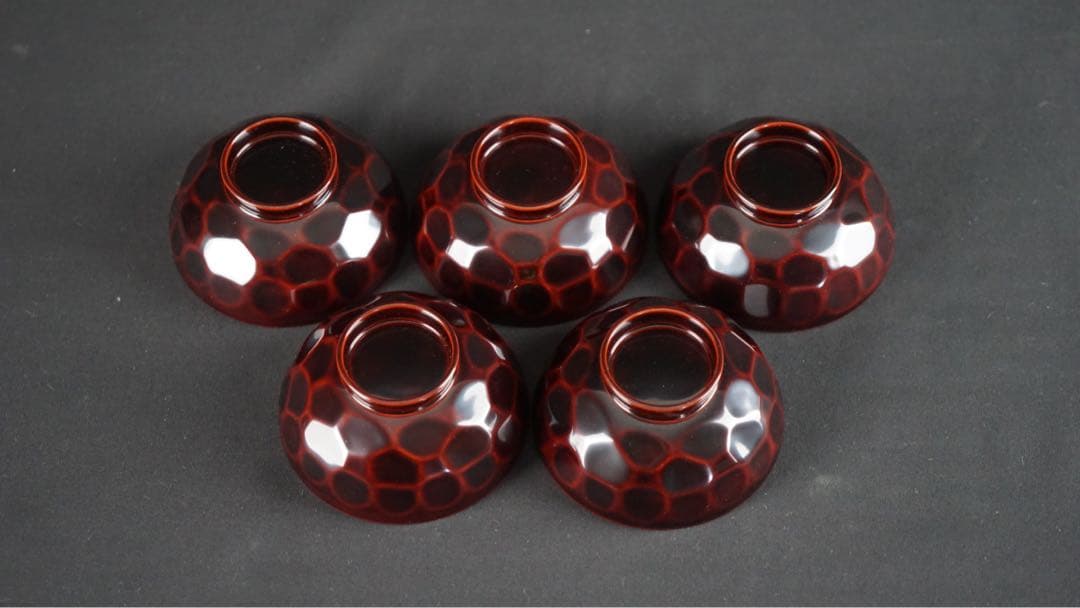 輪島塗 渦蒔絵 亀甲形 吸物椀 5客 共箱 未使用 美品