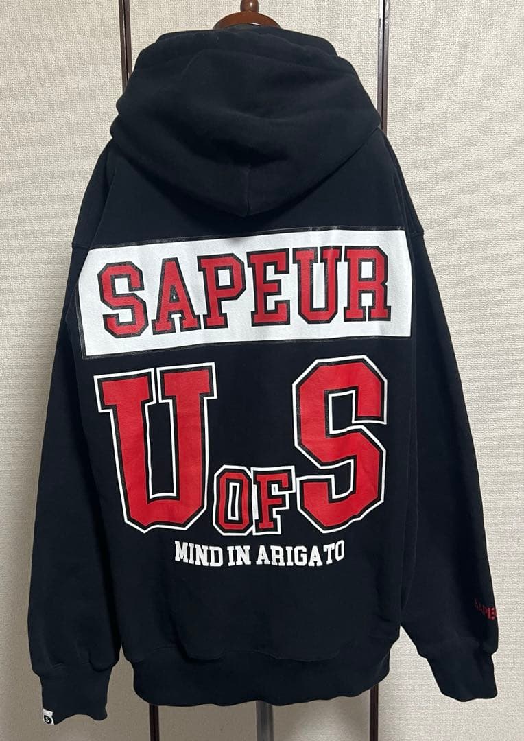 新品タグ付　サプールSapeur プルオーバー　パーカー　ヘビーウエイト L 黒