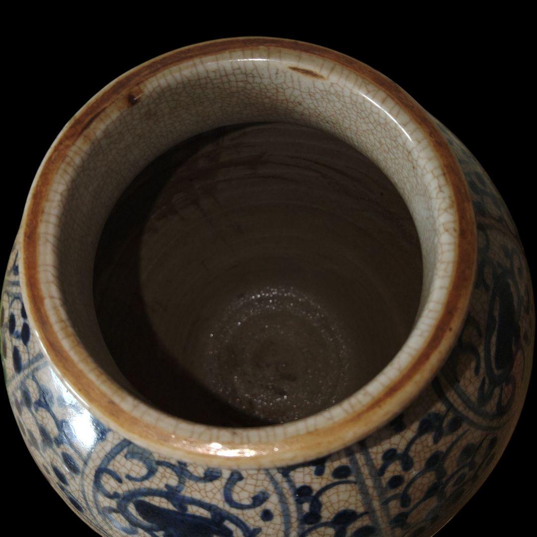 元代　人物画染付壺　花瓶　中国古玩