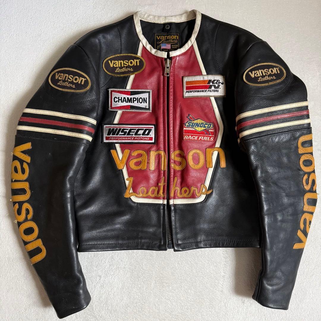 VANSONレザージャケット スター 本革 ブラック 38