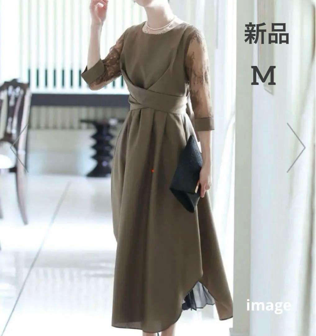 新品未使用✨POUR VOUS パーティーリボンドレス レーススリーブ カーキM