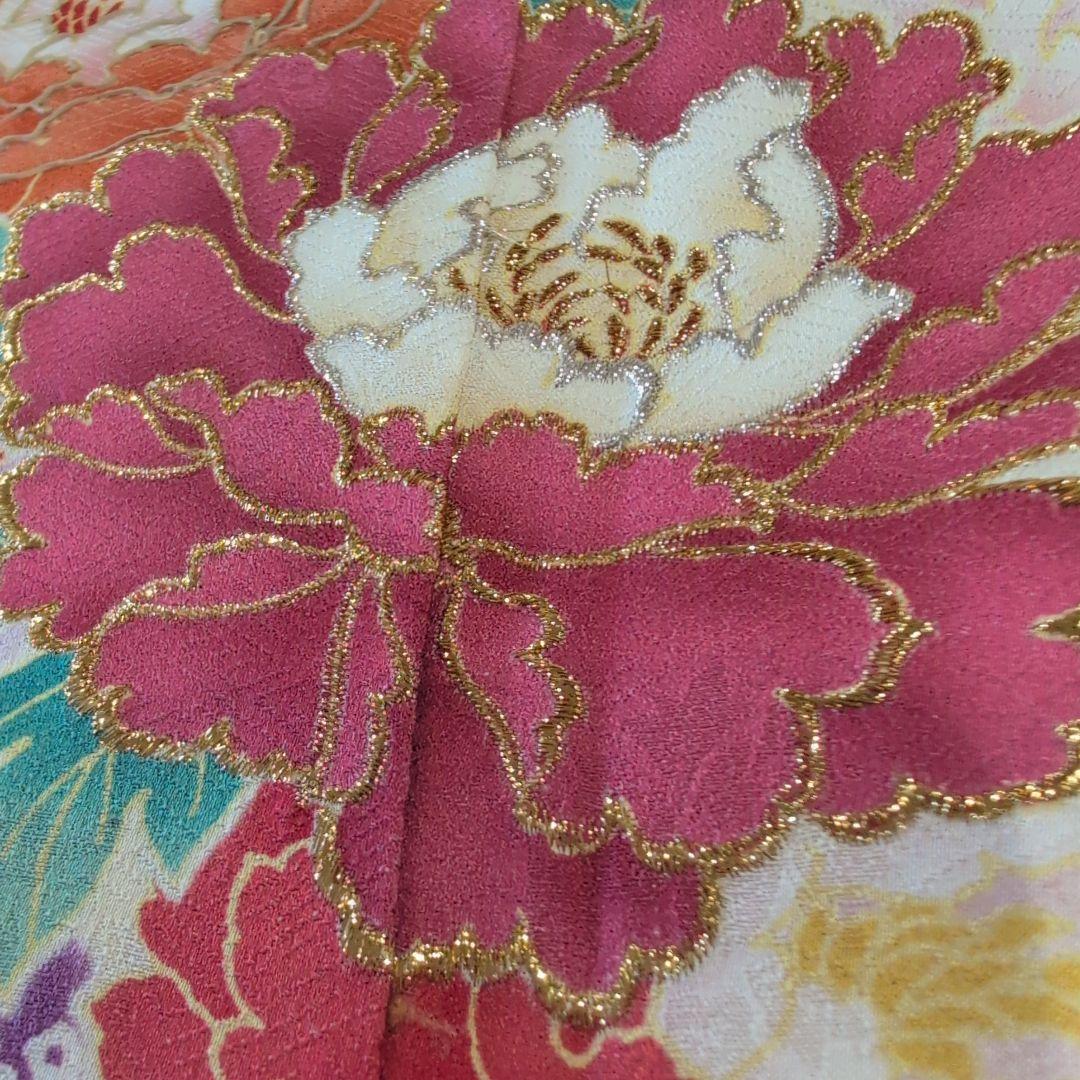 ピンク花柄振袖 着物 絹