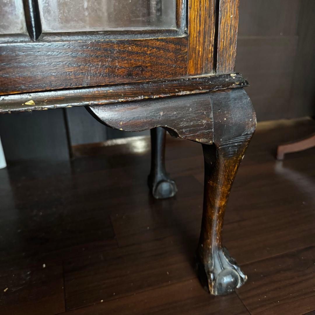 アンティーク　キュリオケース　キャビネット　コレクションケース　木製　ガラス　茶