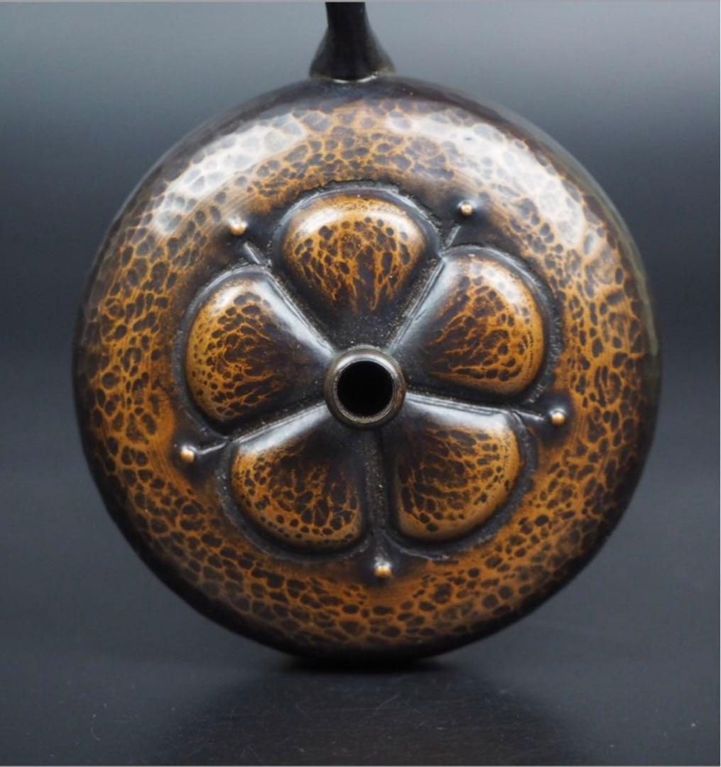 送料無料　明治金工 華石作 鎚目梅花模様水滴 珍品書道具