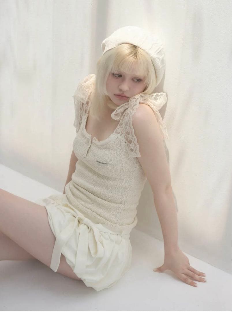 トップス ANDMARY Cotton ribbon tank ivory