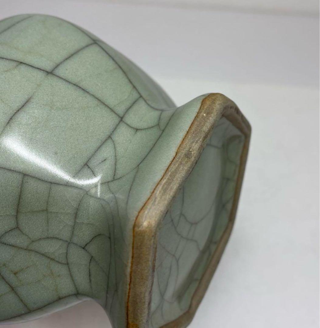 国古窯　哥窯青磁ヒビ焼　花瓶　高さ約18.4㎝