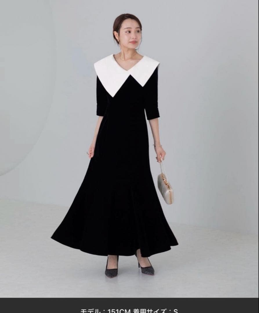 Leja アシンメトリービッグカラーベロアマーメイドワンピースドレス