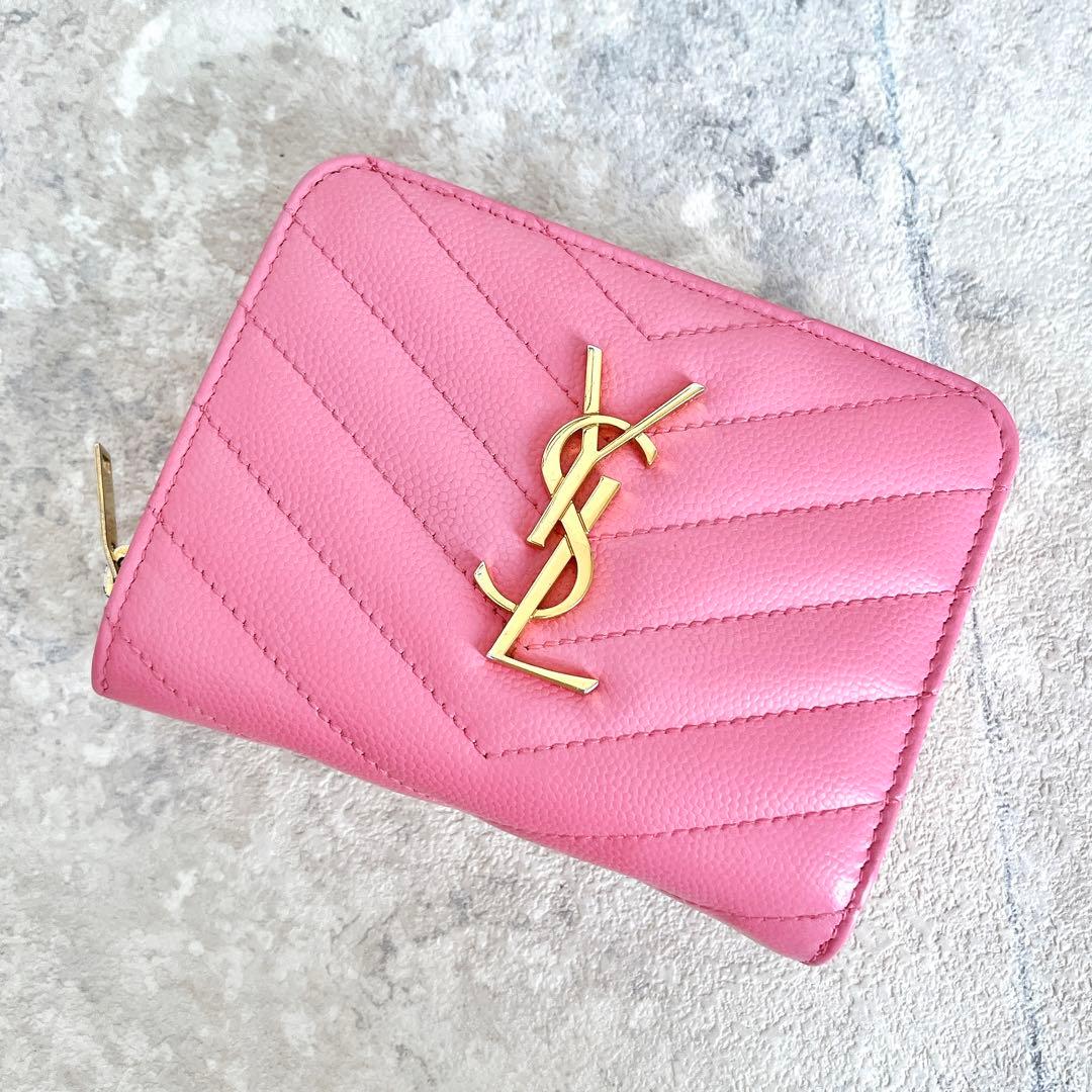 美品✨サンローラン カサンドラ キャビアスキン 二つ折り財布 YSL ピンク