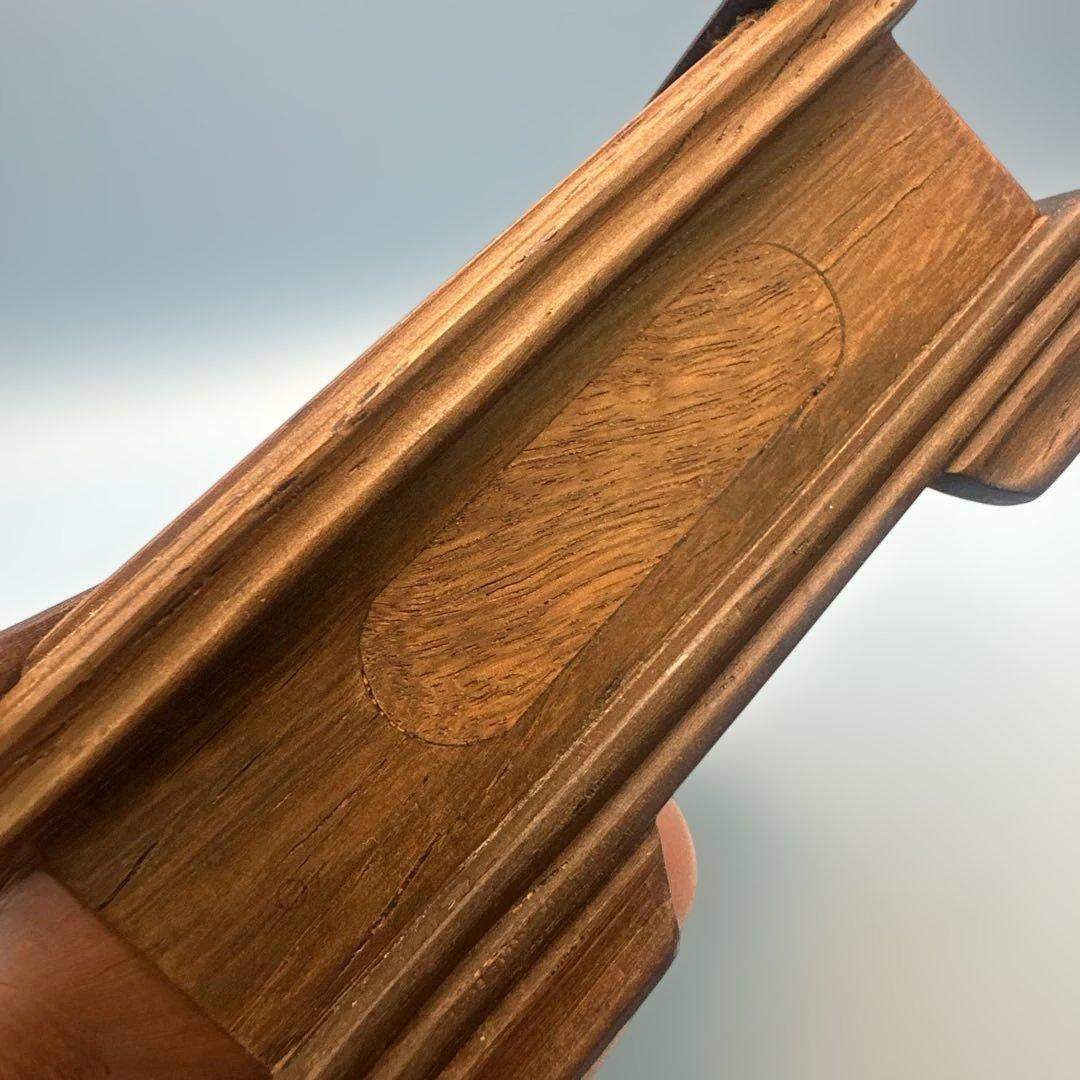 唐木 中国 灰皿 置物 アンティーク 青い鶴の陶器皿 六角形 木製フレーム付き