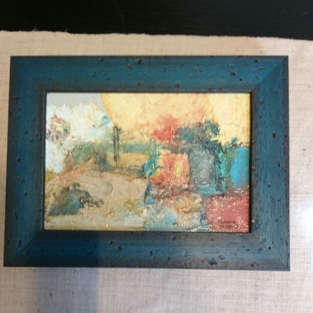 サムホール  額つきです。  フランス芸術家協会会員。抽象画。