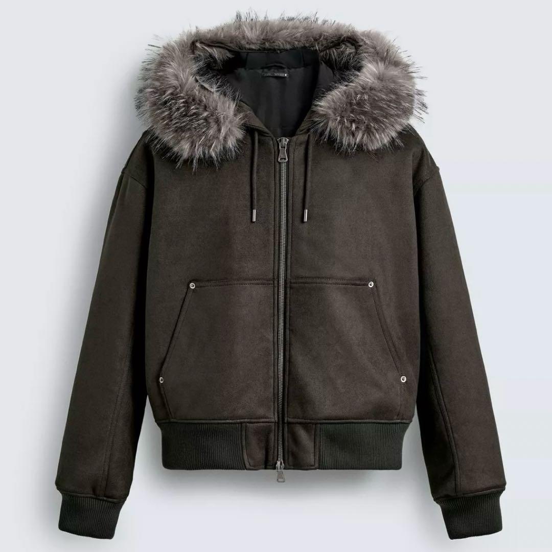 フェイクスエード キルティングジャケット フードファージャケット