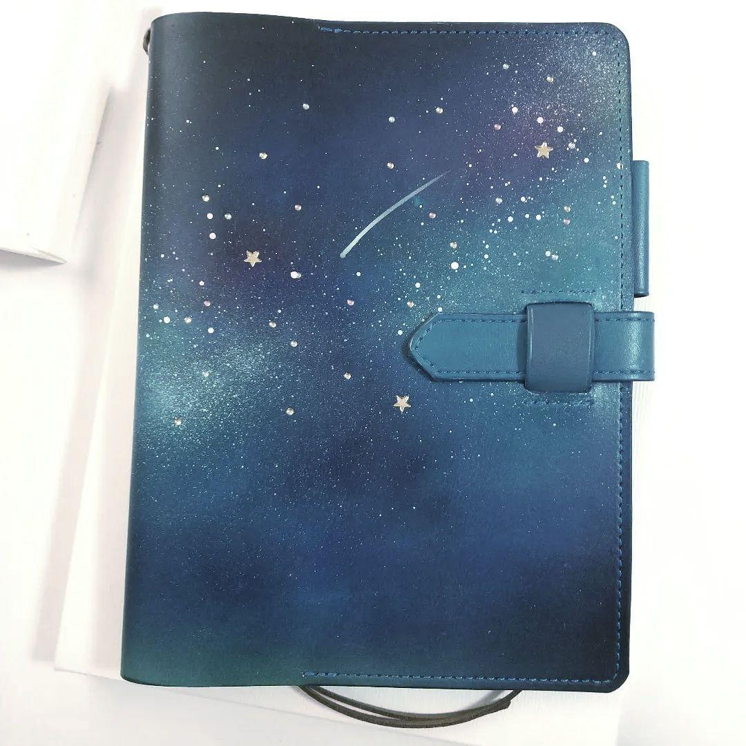 星空の本革手帳カバー A5 夜空 レザー 星座