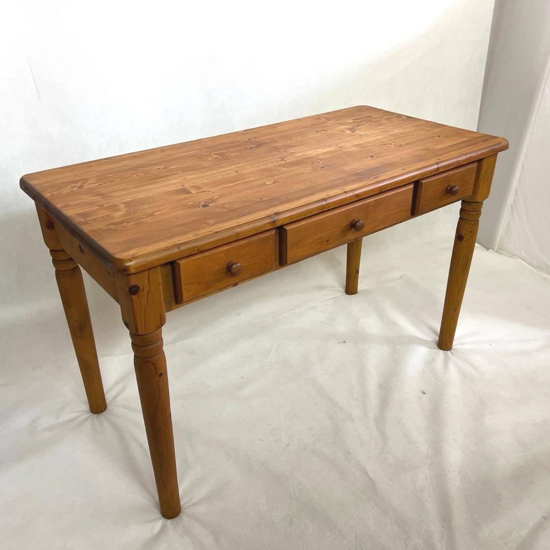 パイン材デスク・横幅120cm・作業台 引き出し付きテーブル・無垢材造り