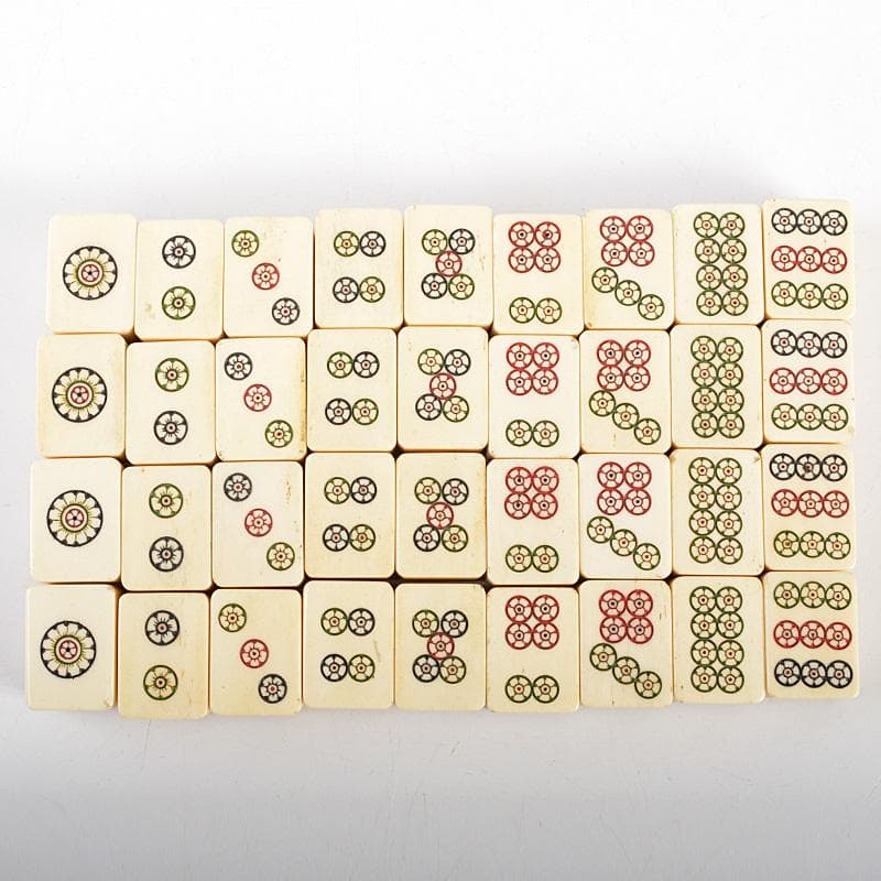 中国　竹嵌　骨牌　背竹牌　麻雀牌　唐木箱付　M　6615