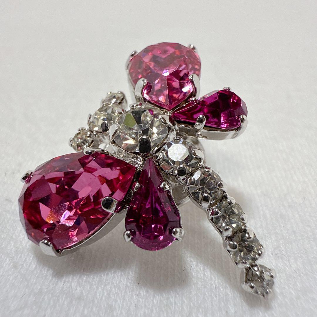 クリスチャンディオール シルバー＆ピンクカラー トンボ ピンブローチ