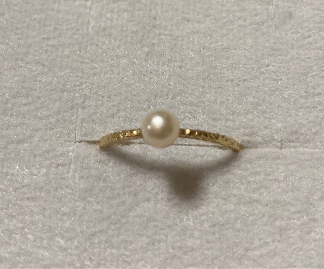 ノワールドプーぺ　淡水ベビーパール　一粒K10ゴールドリング　11号
