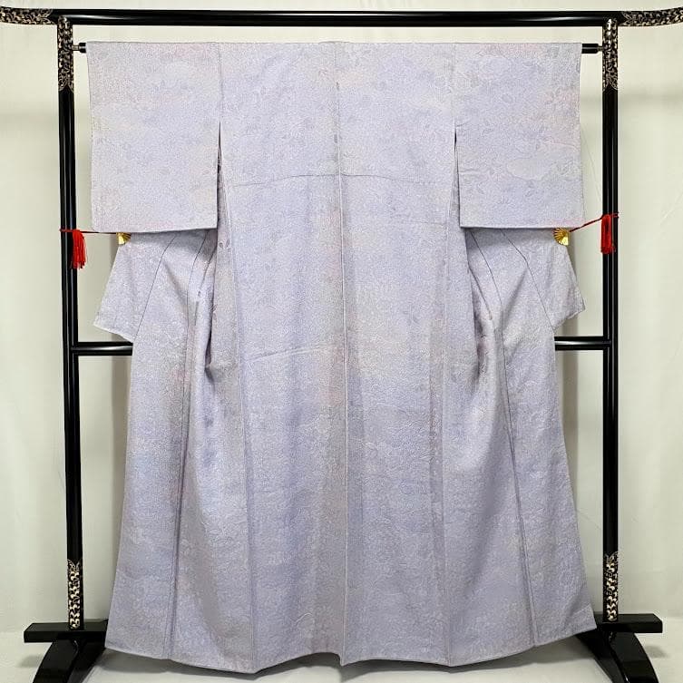 ゆりのはな　色無地　唐織　地紋　辻が花　ちりめん　ボカシ　薄紫色　正絹　A904