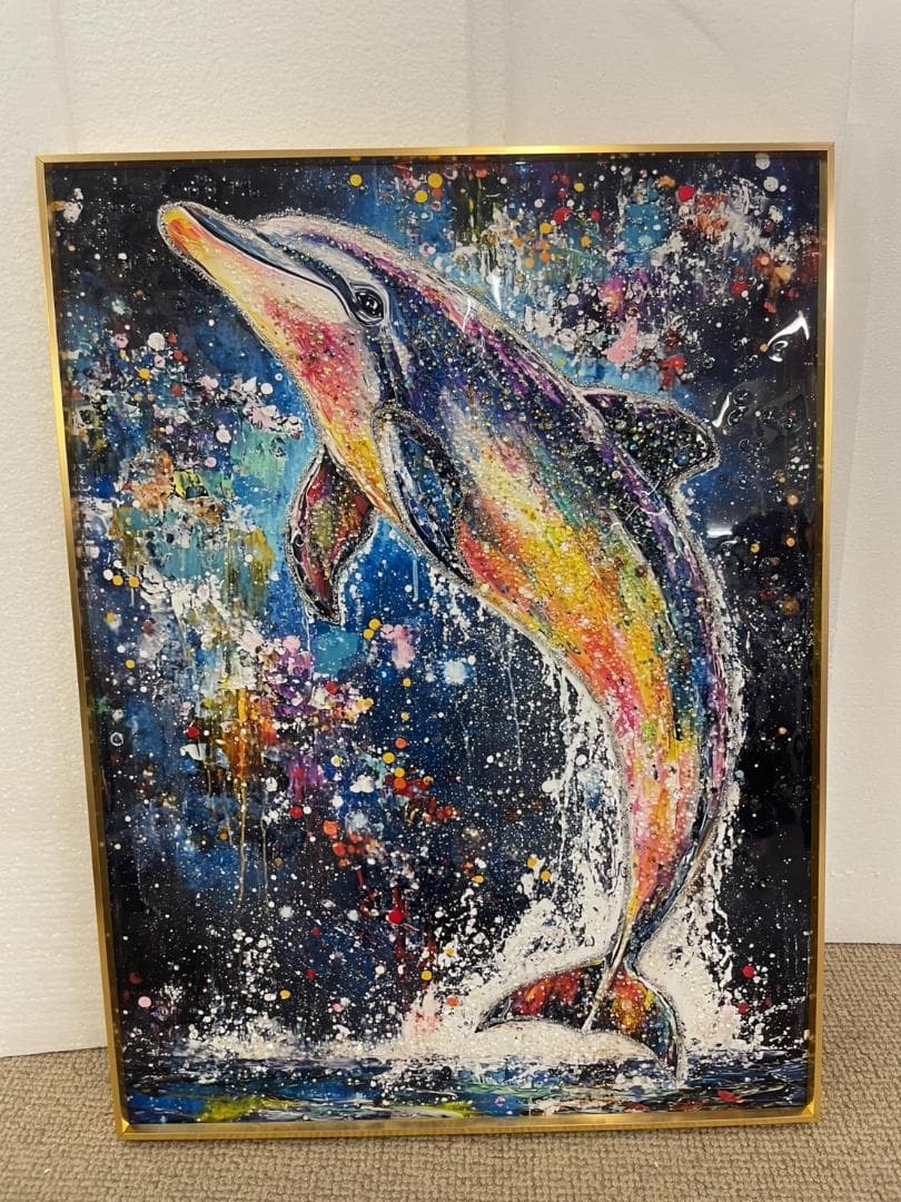 水晶絵　アートパネル　イルカ　いるか　クリスタル　絵画　アート　海　壁掛け　絵