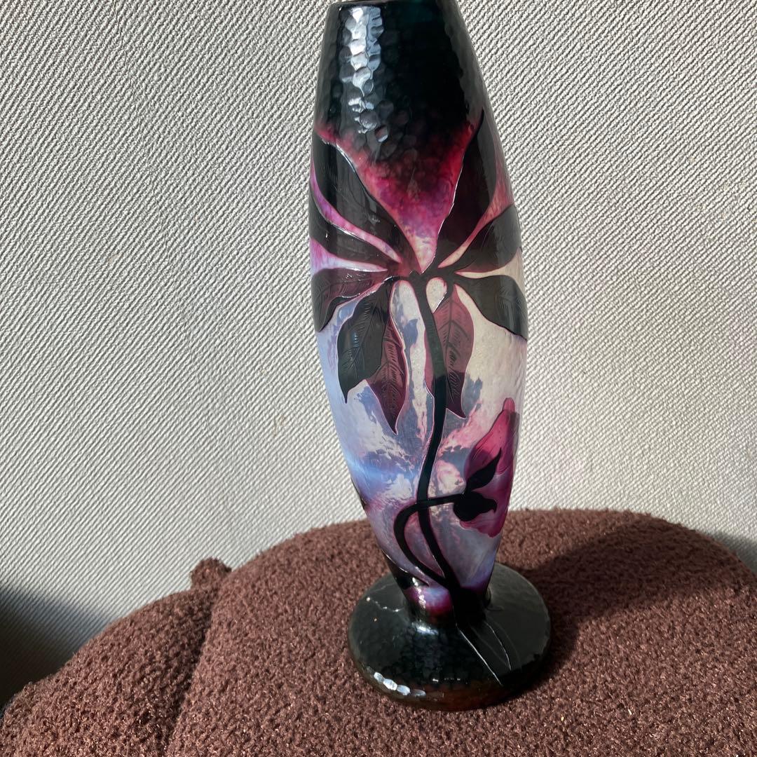 Y*E様 ドーム・ナンシー　花のデザイン ガラス花瓶 黒紫