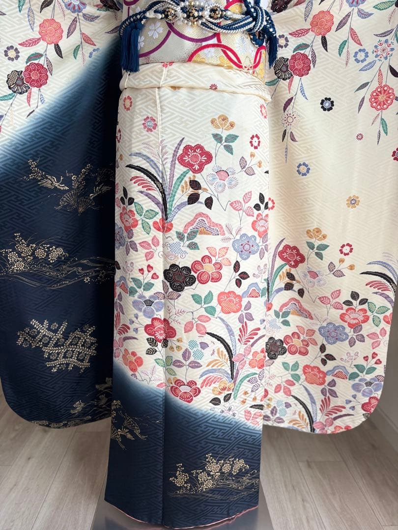 ニコニコ 　　♡ 振袖フルセット（７点）　正絹振袖　成人式　クリーニング済