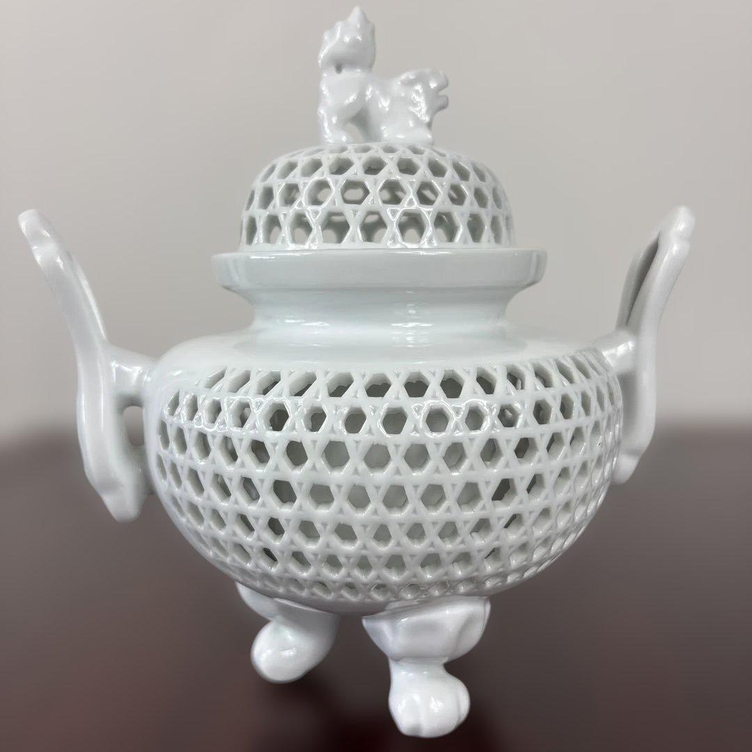 【有田焼】杉原一壷 白磁 香炉 透かし 三つ足香炉