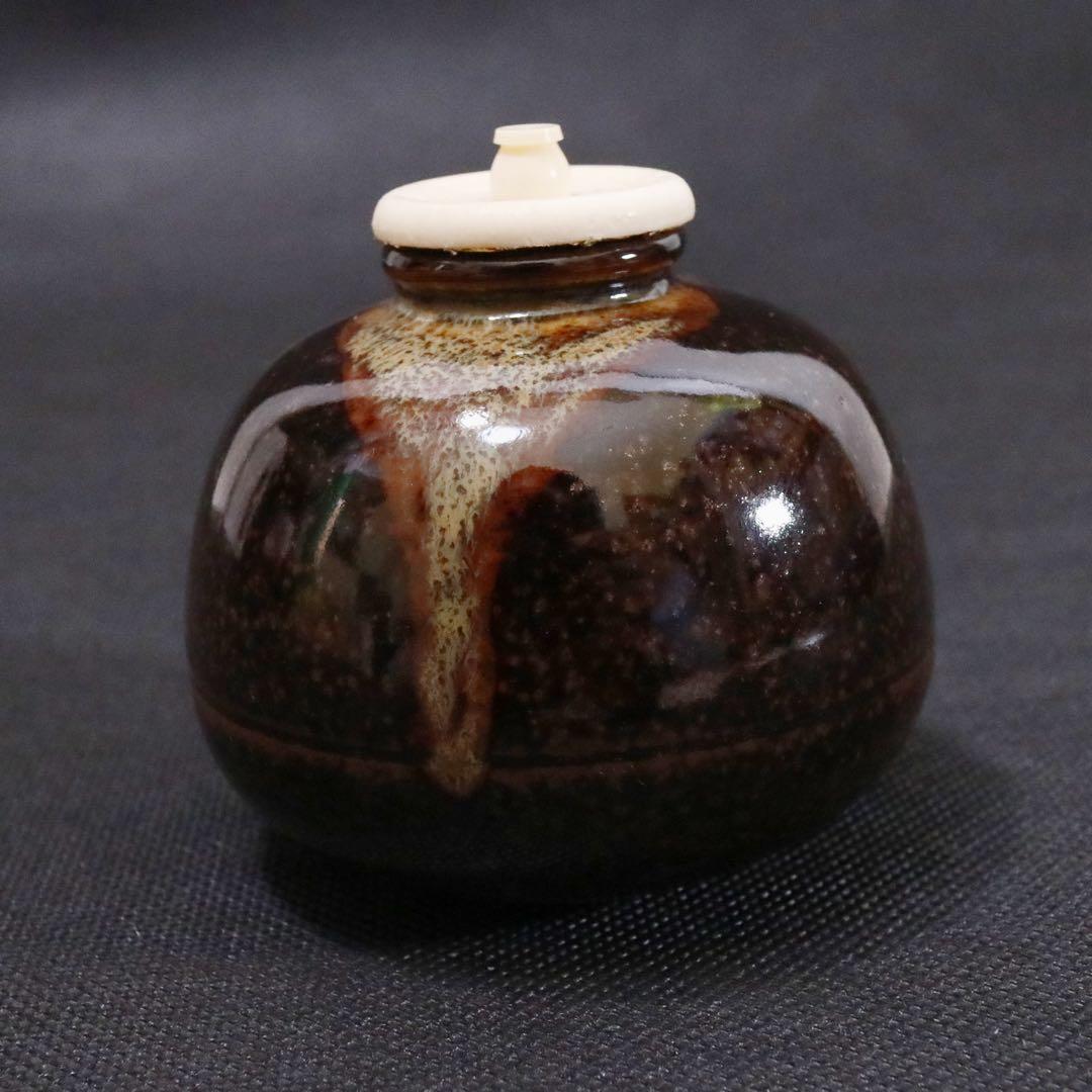 淡海ぜぜ 陽炎園造 膳所焼 茄子茶入 仕覆揃 膳所焼 茶器 茶壷 茶道具