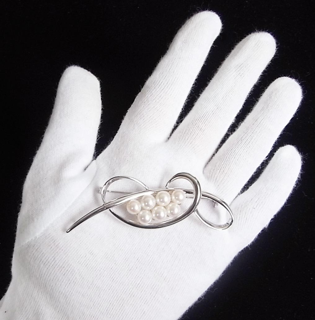 ★925シルバー(銀製)・7粒★本真珠ブローチ（アコヤ真珠)★未使用品　★