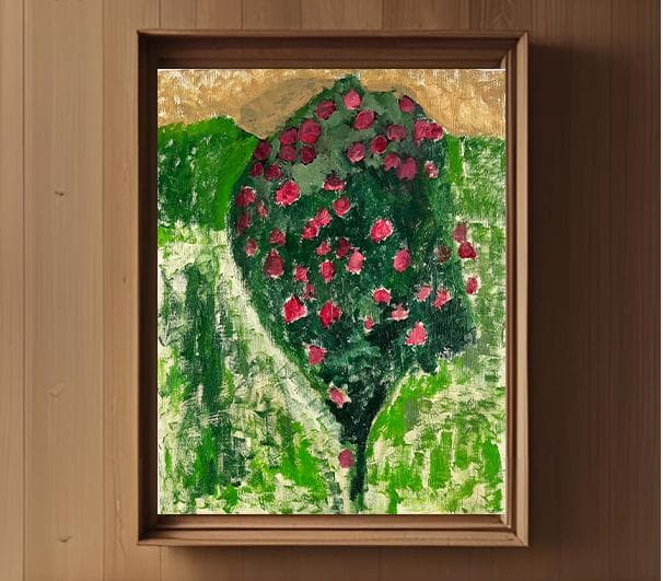 32×41㎝「雨を待つ木」油彩・原画・F6 フレームは付きません。