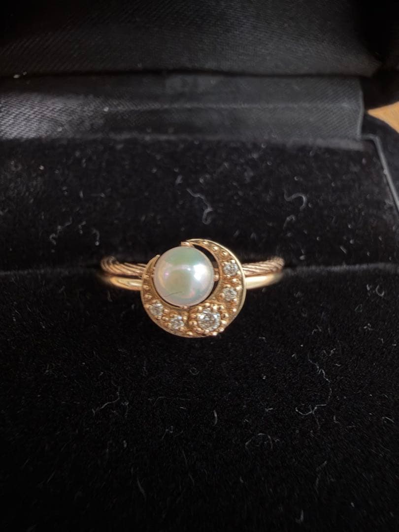 【訳あり】K18PGアコヤパールリングとK10YG月モチーフリングのセット