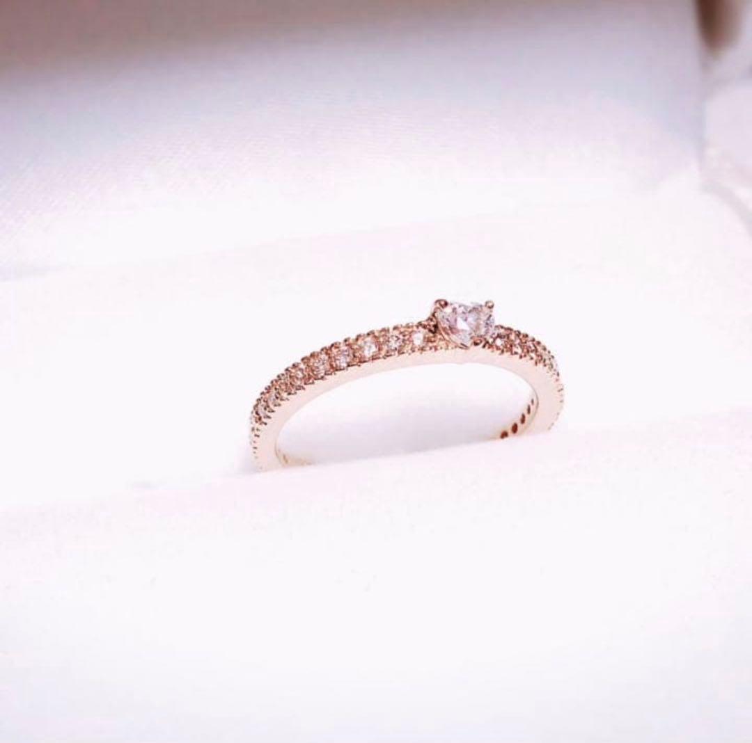 ダイヤモンド K18 PG ハートシェイプ エタニティ リング 指輪 ミル打ち